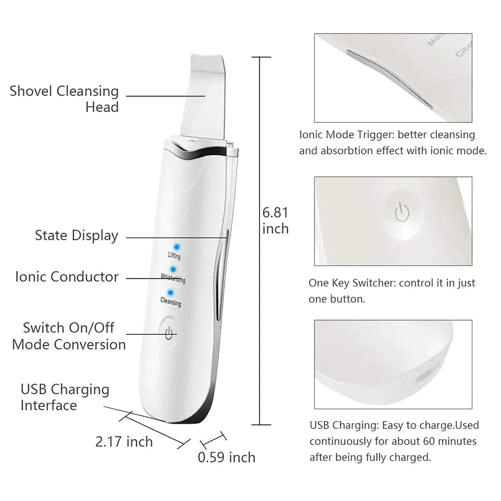 3-in-1 Ultrasonic Facial Spatula For Deep Cleansing, Electric Ultrasonic Skin Scrubber